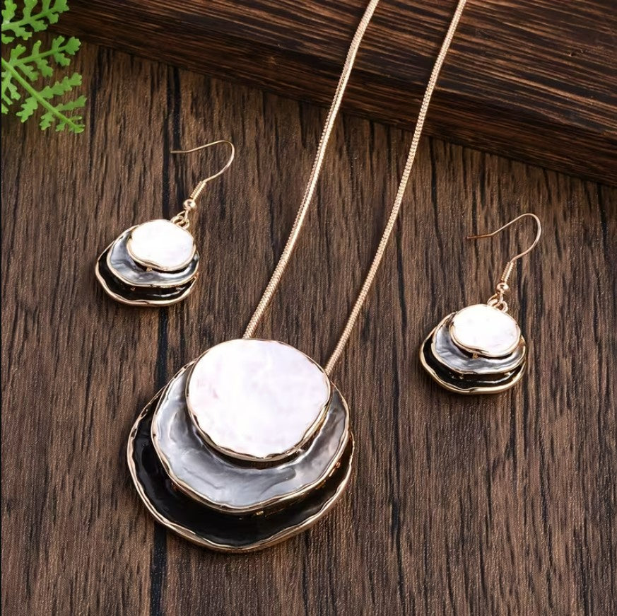Meghan | bohemian 3-layer enamel necklace & earrings set