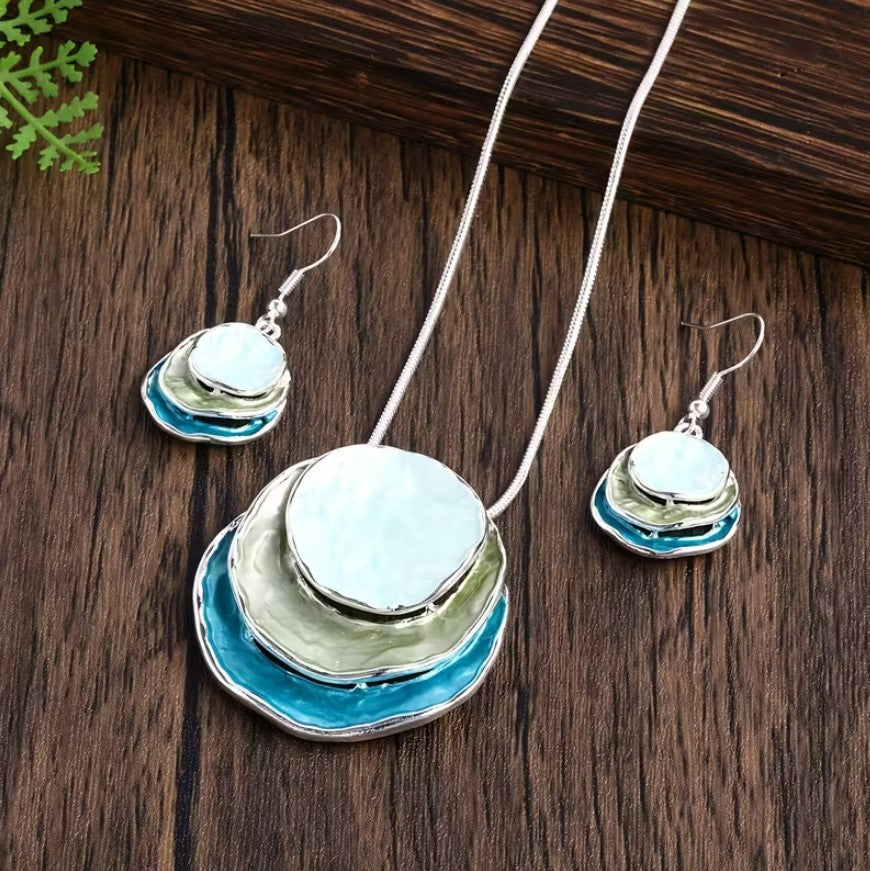 Meghan | bohemian 3-layer enamel necklace & earrings set