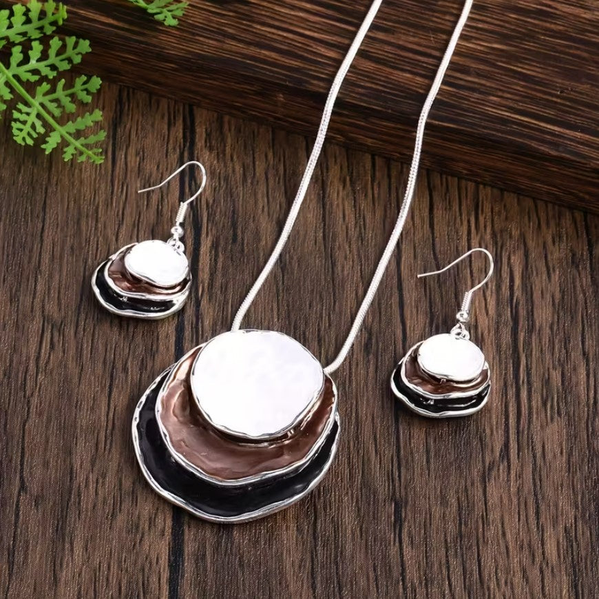 Meghan | bohemian 3-layer enamel necklace & earrings set