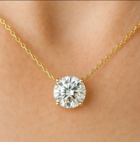 Gold Round Cut White Sapphire Necklace