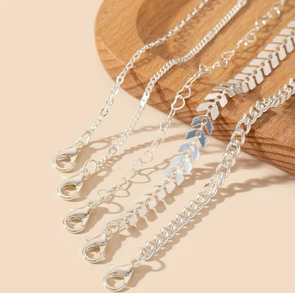 Zara | 5pcs beach heart chain anklet set