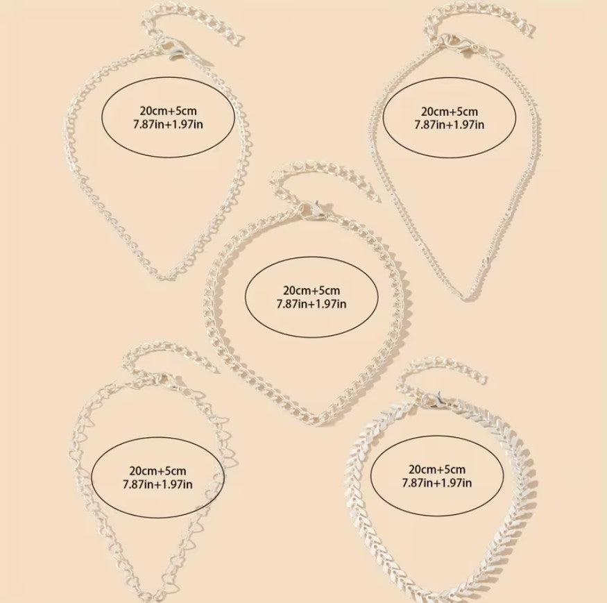 Zara | 5pcs beach heart chain anklet set