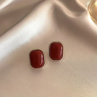Elara | 5-pair wine red faux pearl earring set