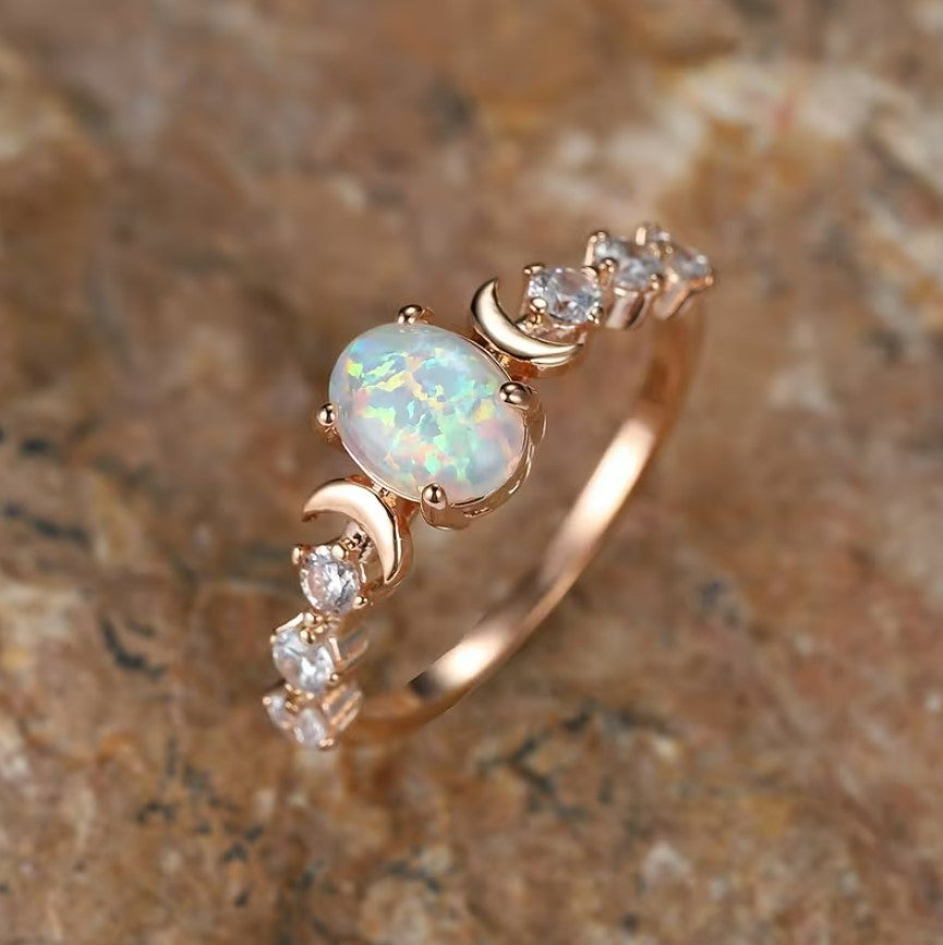 Seren | rainbow opal rose gold ring