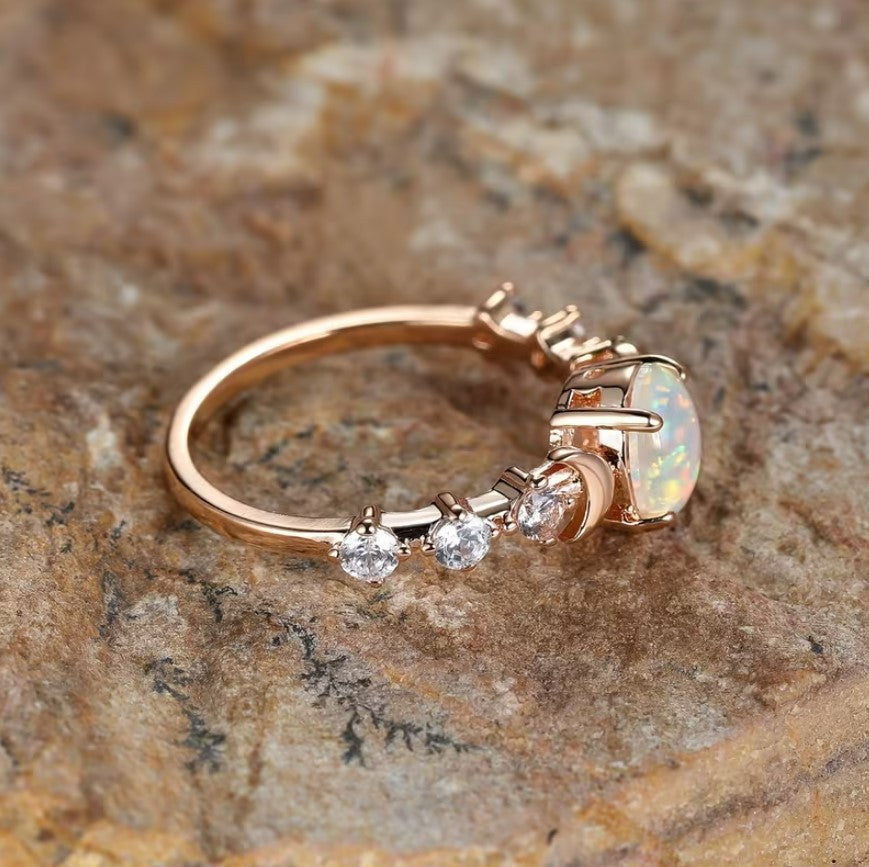 Seren | rainbow opal rose gold ring