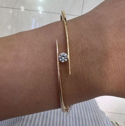 Golden Round Cut White Sapphire Bangle Bracelet