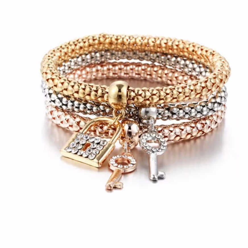 Kira | 3-piece lock & key stackable bracelet set
