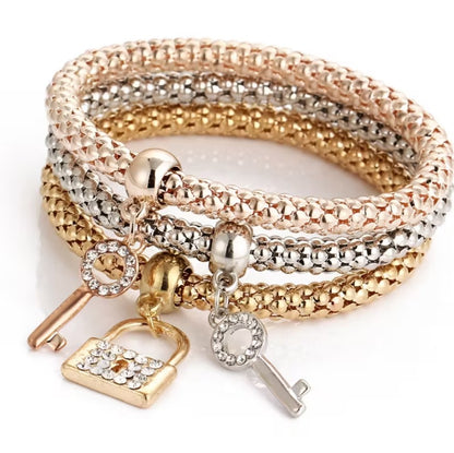 Kira | 3-piece lock & key stackable bracelet set