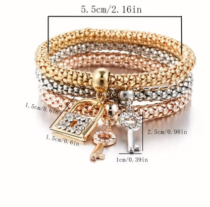 Kira | 3-piece lock & key stackable bracelet set