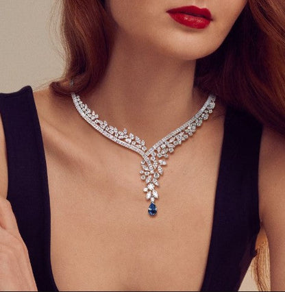 Pear Cut Blue Sapphire Necklace