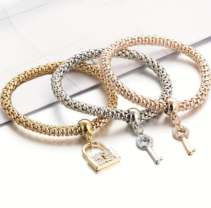 Kira | 3-piece lock & key stackable bracelet set