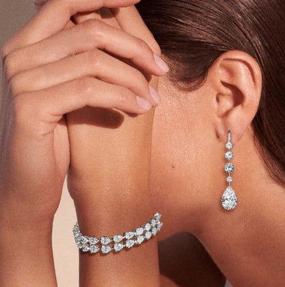 Pear Cut White Sapphire Wedding Jewelry Set – Bracelet & Earrings