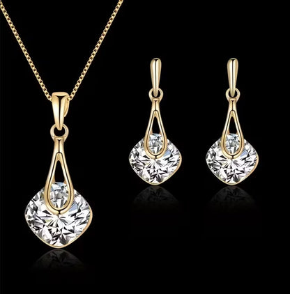 Elowen | square pendant necklace & teardrop earrings set