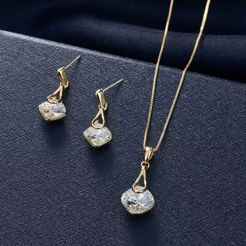 Elowen | square pendant necklace & teardrop earrings set