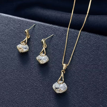 Elowen | square pendant necklace & teardrop earrings set