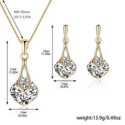 Elowen | square pendant necklace & teardrop earrings set