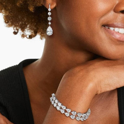 Pear Cut White Sapphire Wedding Jewelry Set – Bracelet & Earrings