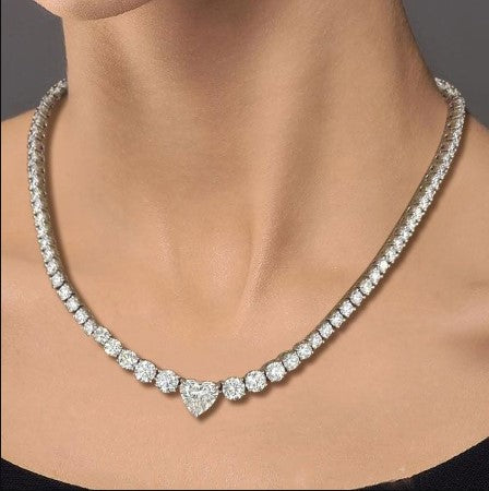 Heart Cut White Sapphire Tennis Necklace