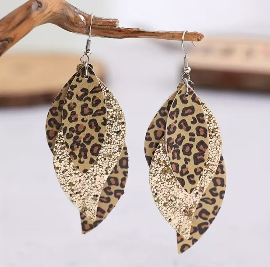 Zelie | triple leopard sequin leather earrings
