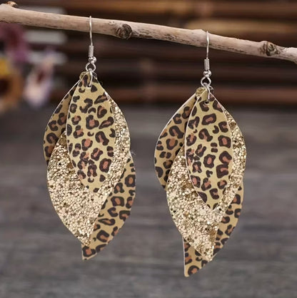 Zelie | triple leopard sequin leather earrings
