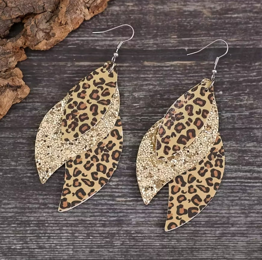 Zelie | triple leopard sequin leather earrings