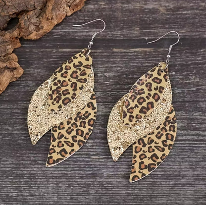 Zelie | triple leopard sequin leather earrings