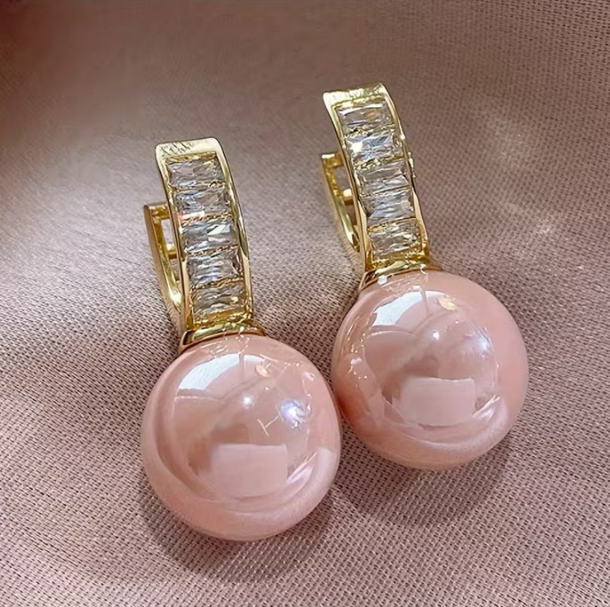 Leona | pink pearl hoop earrings