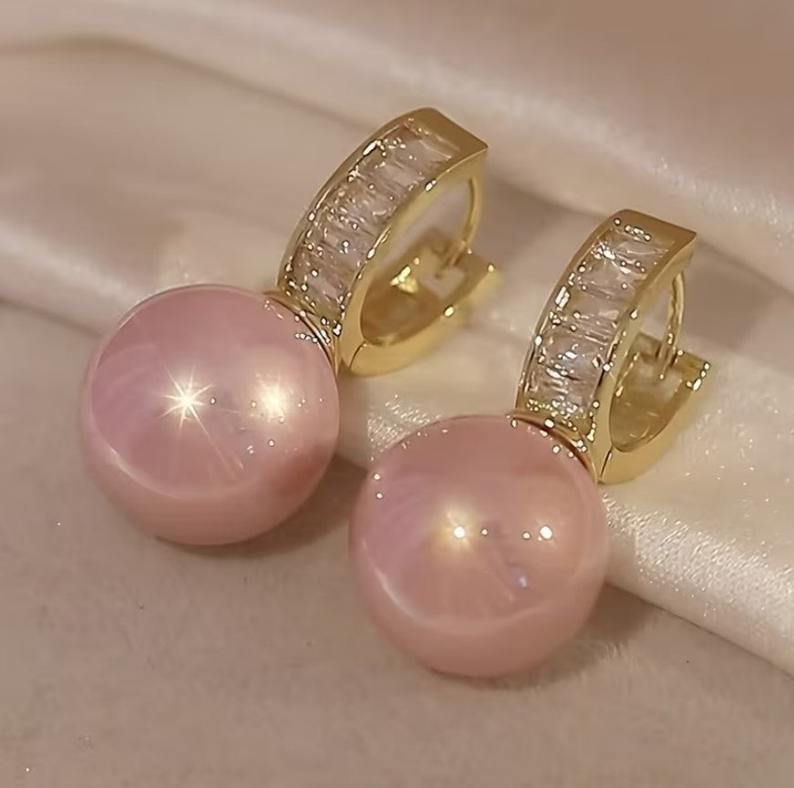 Leona | pink pearl hoop earrings