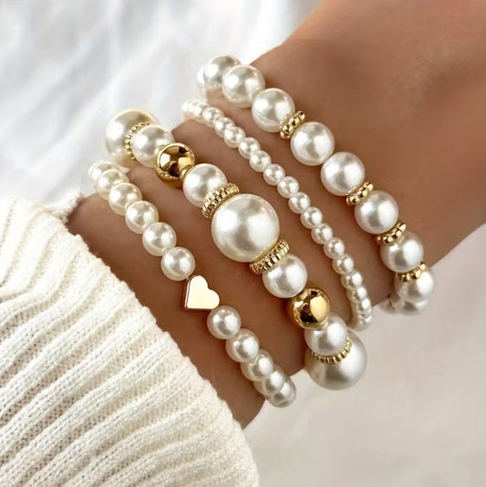 Aveline | 4pcs french pearl heart bracelet set