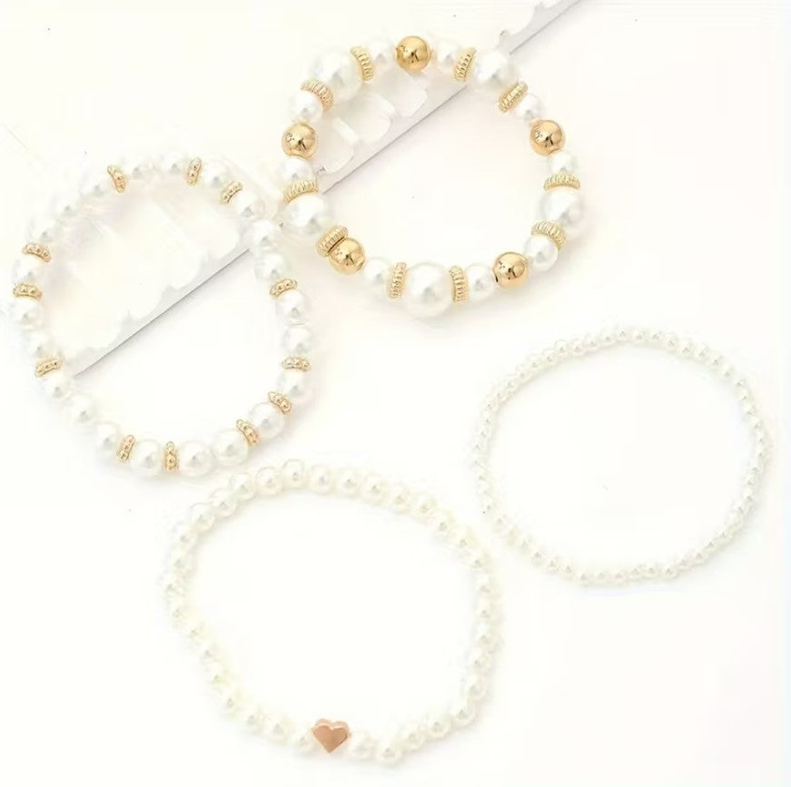 Aveline | 4pcs french pearl heart bracelet set