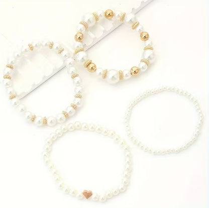 Aveline | 4pcs french pearl heart bracelet set