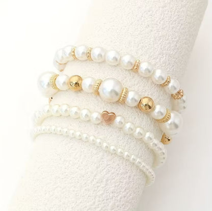 Aveline | 4pcs french pearl heart bracelet set