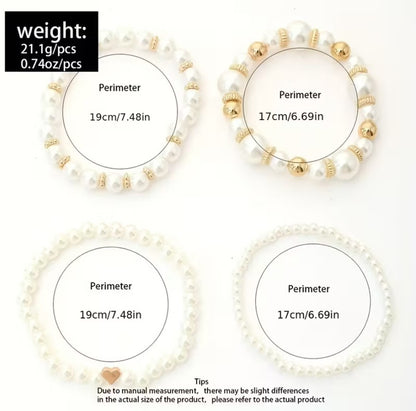 Aveline | 4pcs french pearl heart bracelet set