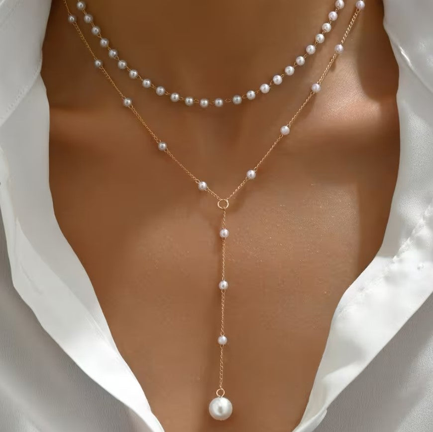 Élodie | Double Layer Pearl Tassel Necklace
