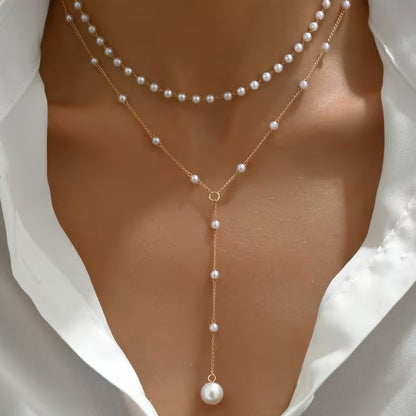 Élodie | Double Layer Pearl Tassel Necklace