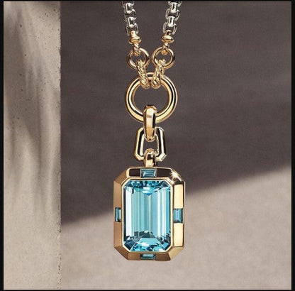 Two-Tone Emerald Cut Aquamarine Sapphire Necklace