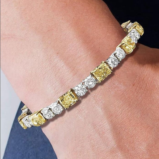 Two-Tone Yellow Sapphire Tennis Bracelet with Radiant & Round Cuts