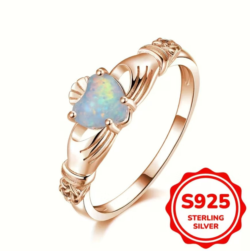 Rowena | Sterling Silver Claddagh Opal Ring