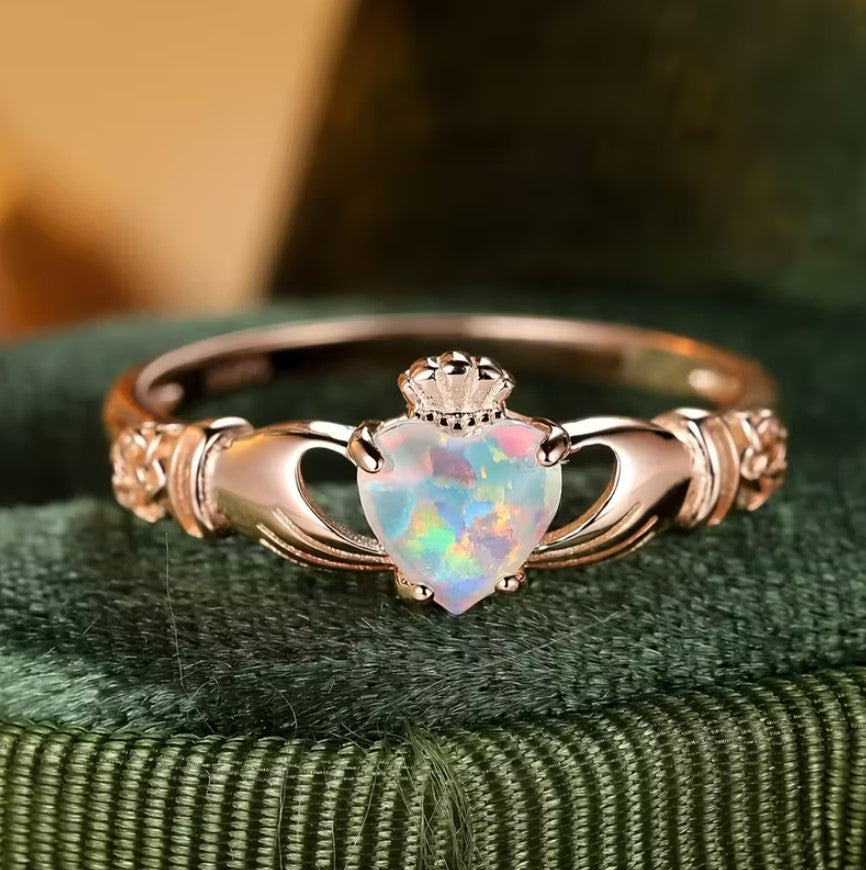 Rowena | Sterling Silver Claddagh Opal Ring