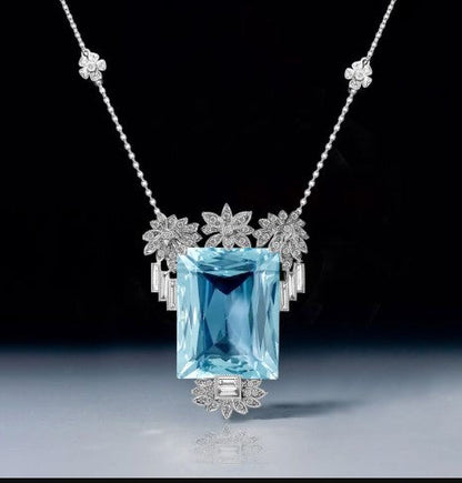 Vintage Radiant Cut Aquamarine Necklace