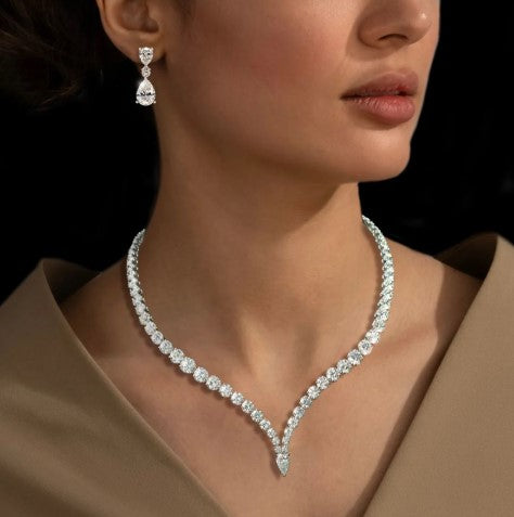 Pear Cut White Sapphire Jewelry Set – Necklace & Earrings