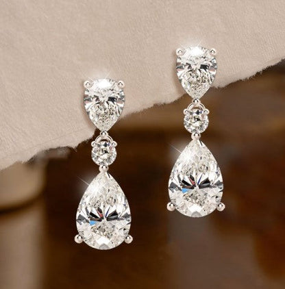 Classic Pear Cut White Sapphire Drop Earrings