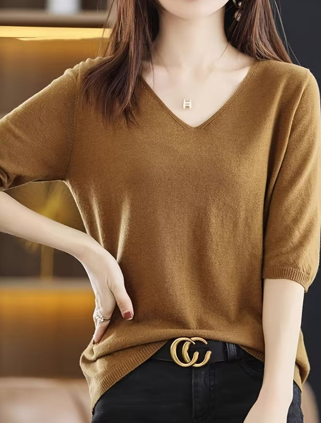 Maeva | Solid Color V-Neck Knitted Sweater