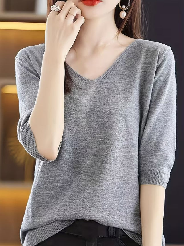 Maeva | Solid Color V-Neck Knitted Sweater