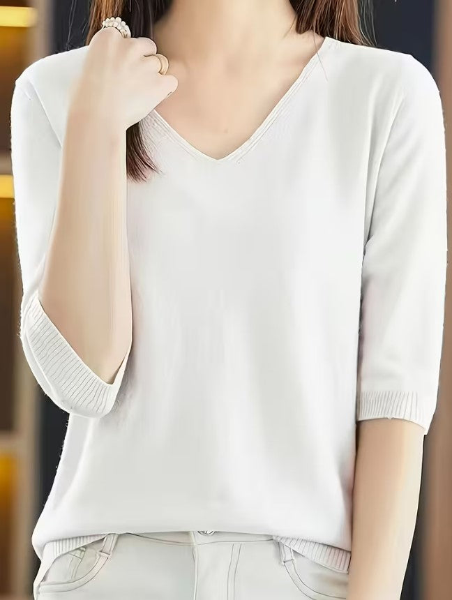 Maeva | Solid Color V-Neck Knitted Sweater