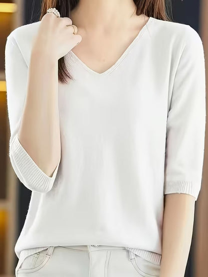 Maeva | Solid Color V-Neck Knitted Sweater