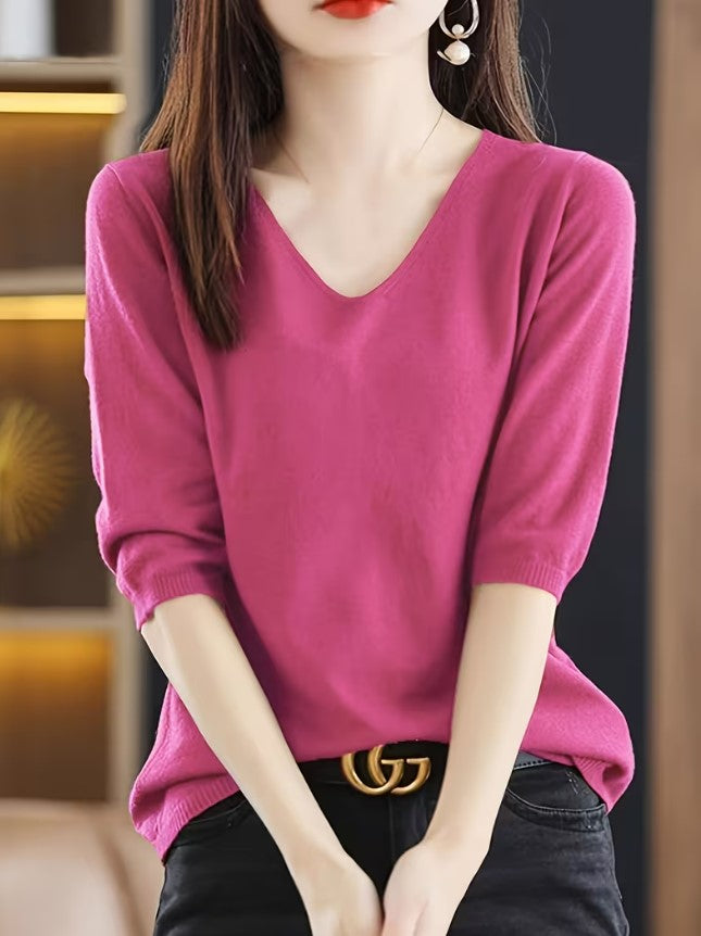Maeva | Solid Color V-Neck Knitted Sweater