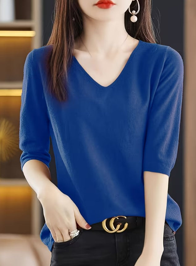 Maeva | Solid Color V-Neck Knitted Sweater