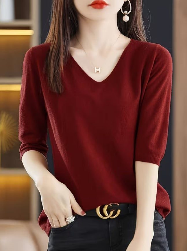 Maeva | Solid Color V-Neck Knitted Sweater
