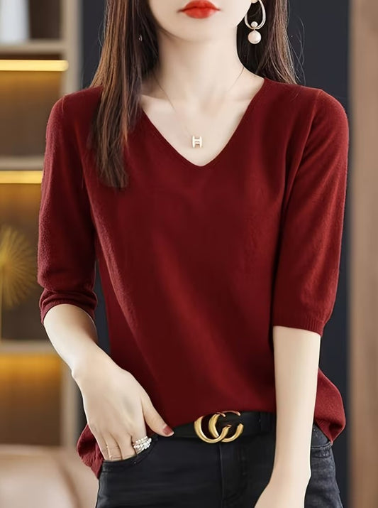 Maeva | Solid Color V-Neck Knitted Sweater